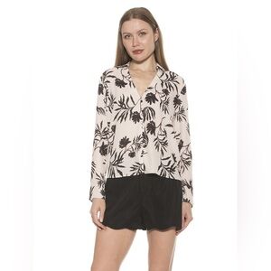 Alexia Admor Lori Top In Oat Floral Size Medium Button Front FLAW